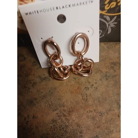 White House Black Market Rose Gold Chain Earrings NWT - Picture 5 of 5